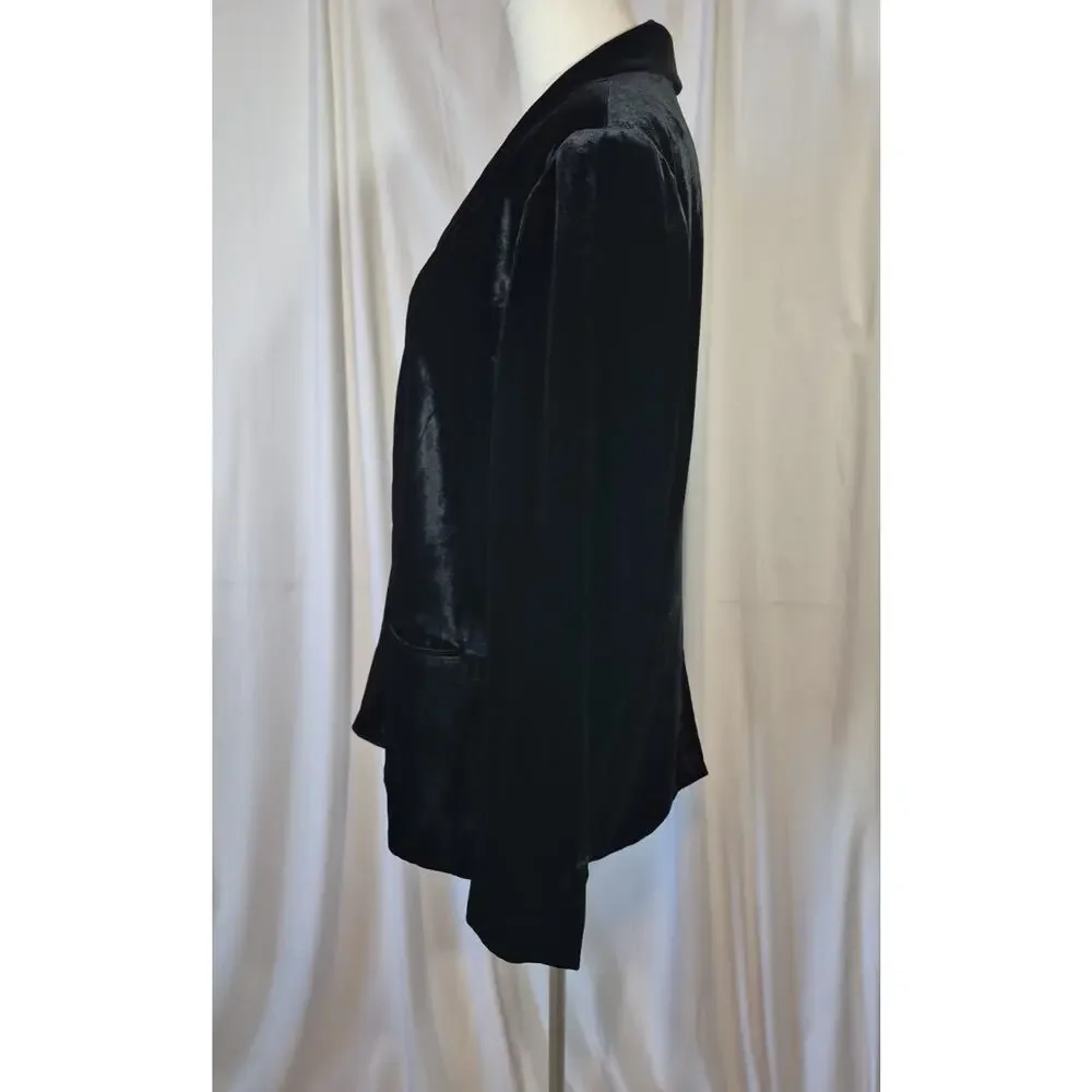 Garnet Hill Velvet Silk Blend Blazer Black Front Pockets US 14